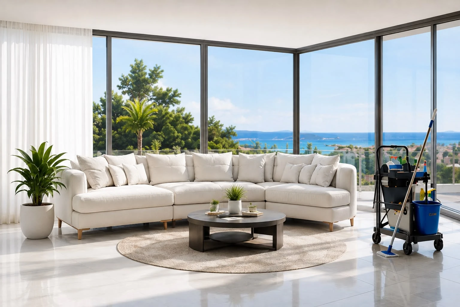 Villa en Mallorca con salón impecable tras servicio de limpieza de Limpiezas Max
